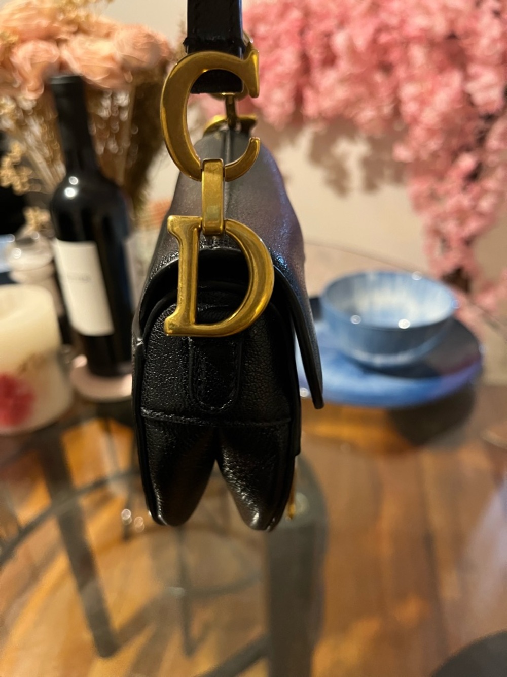 Dior Black Saddle Bag with Gold 'D' Charm - Picture 3 of 7